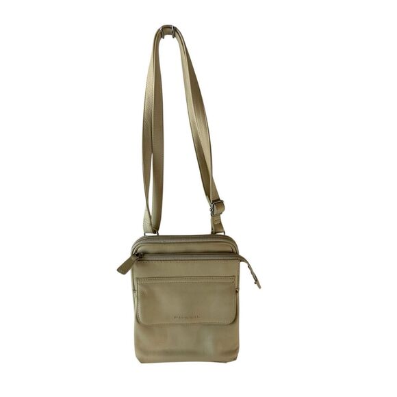 Fossil leather 7"x8" crossbody cream colored 2 zippers - Picture 1 of 8